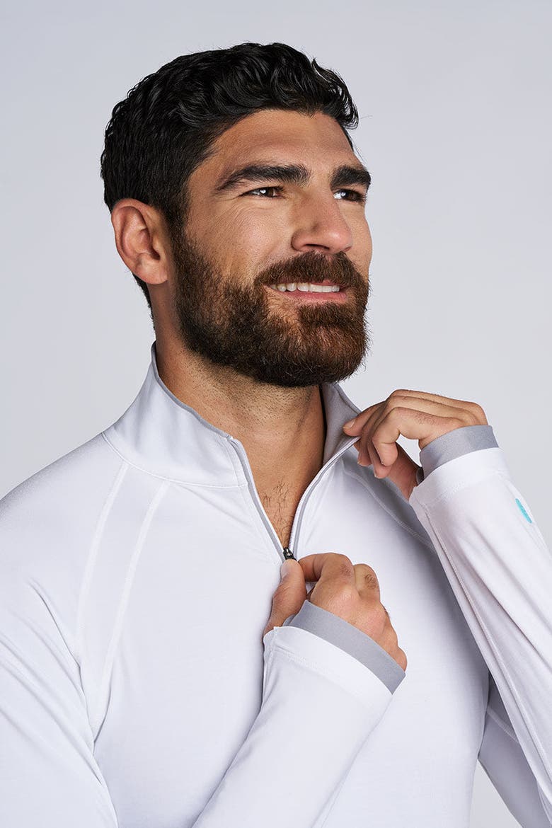 Men's Ultimate Half-Zip Rash Guard, UPF 50+ Sun Protection, Alternate, color, White Line Texture