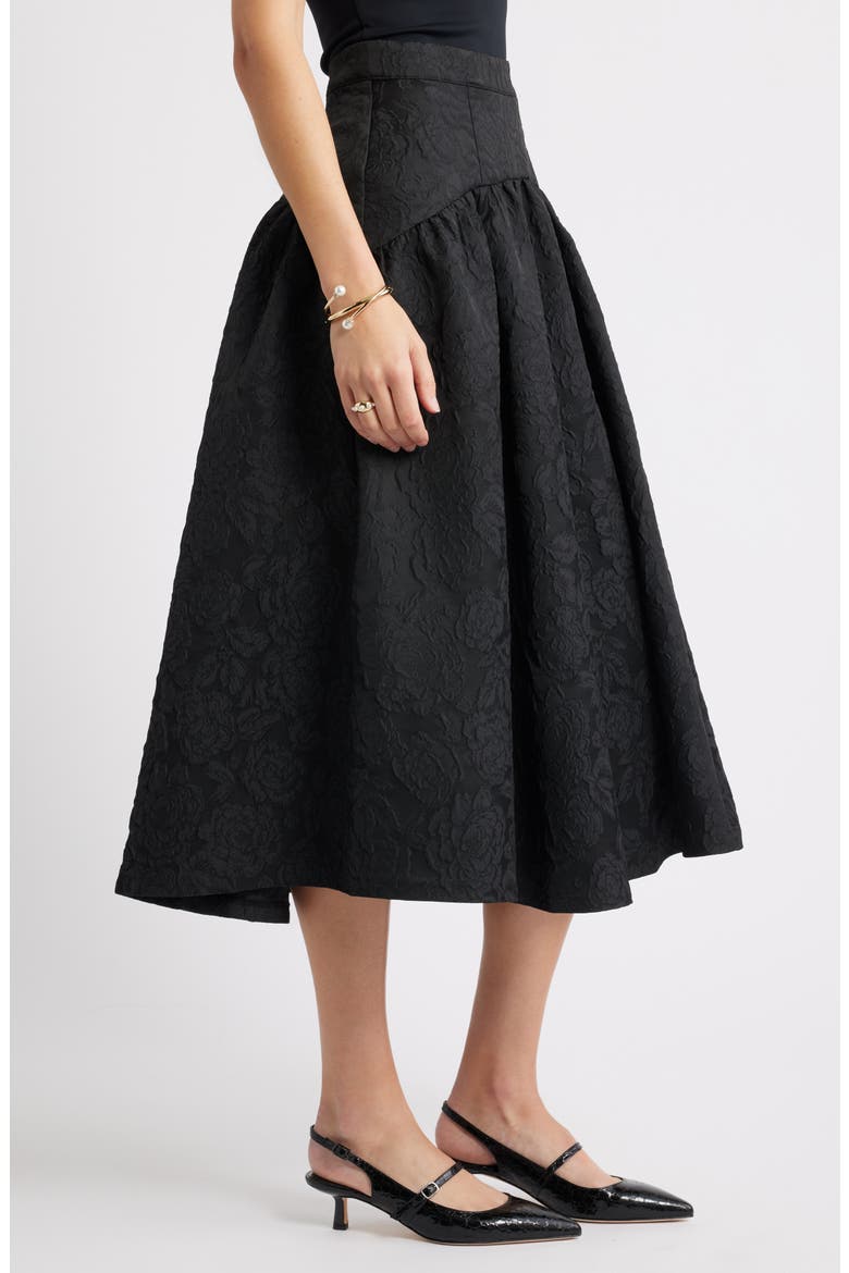 Floral Jacquard Full Midi Skirt, Alternate, color, BLACK JACQUARD