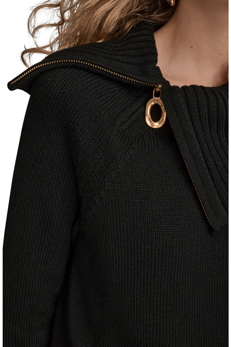 Asymmetric Zip Collar Sweater, Alternate, color, BLACK