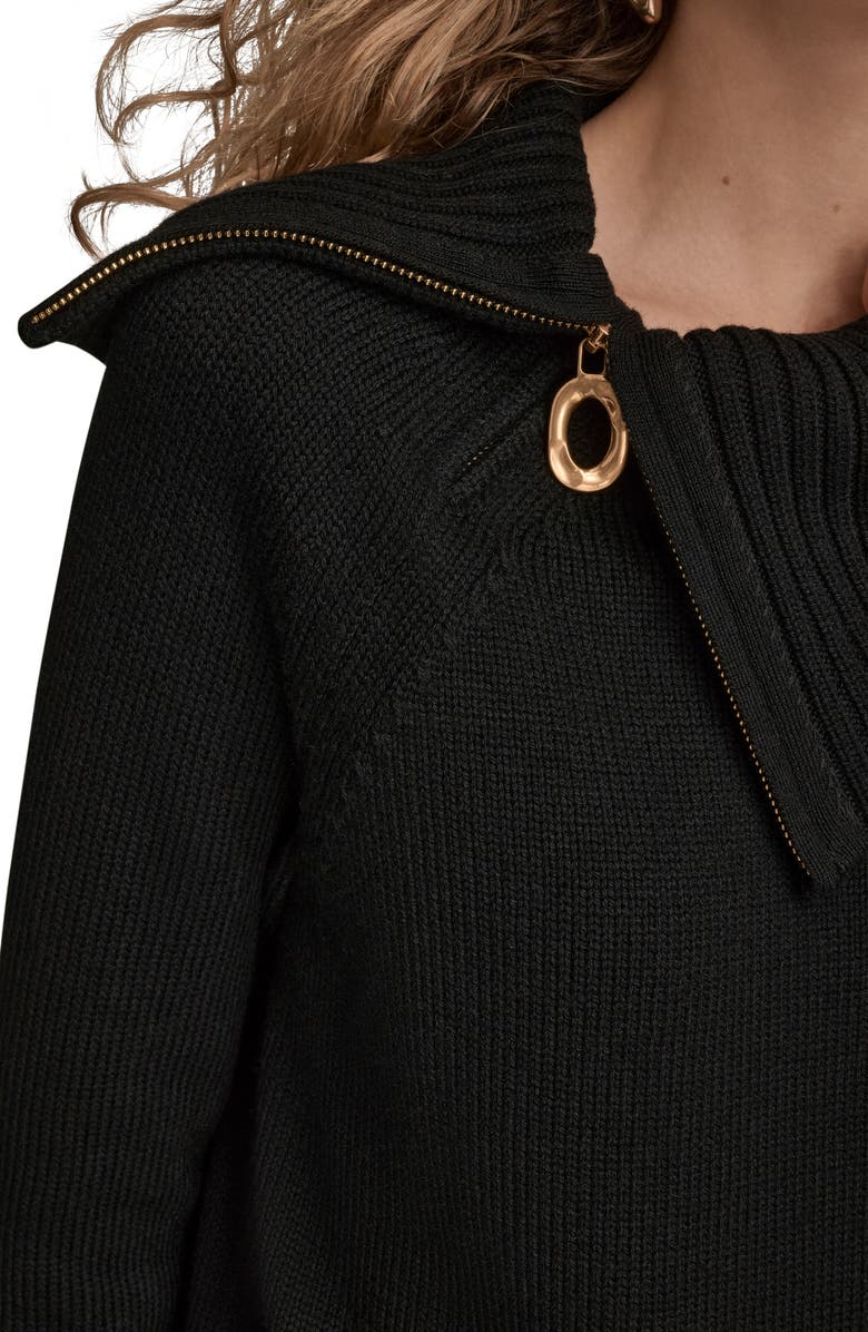 Donna Karan New York Asymmetric Zip Collar Sweater, Alternate, color, Black