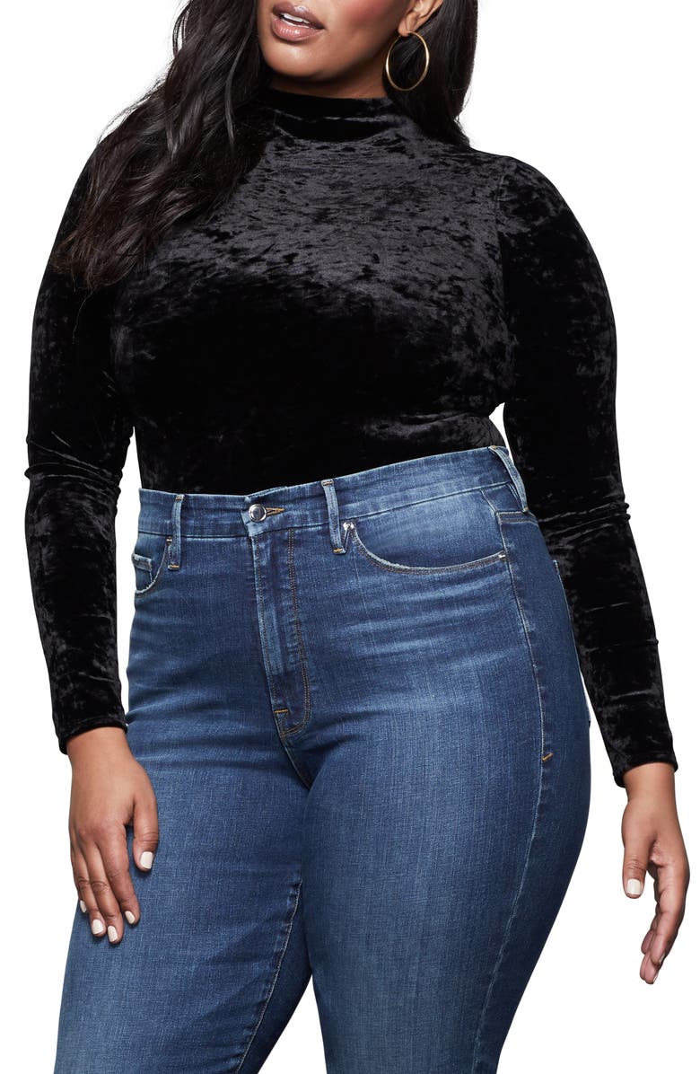 Good American Velvet Turtleneck Bodysuit, Alternate, color,