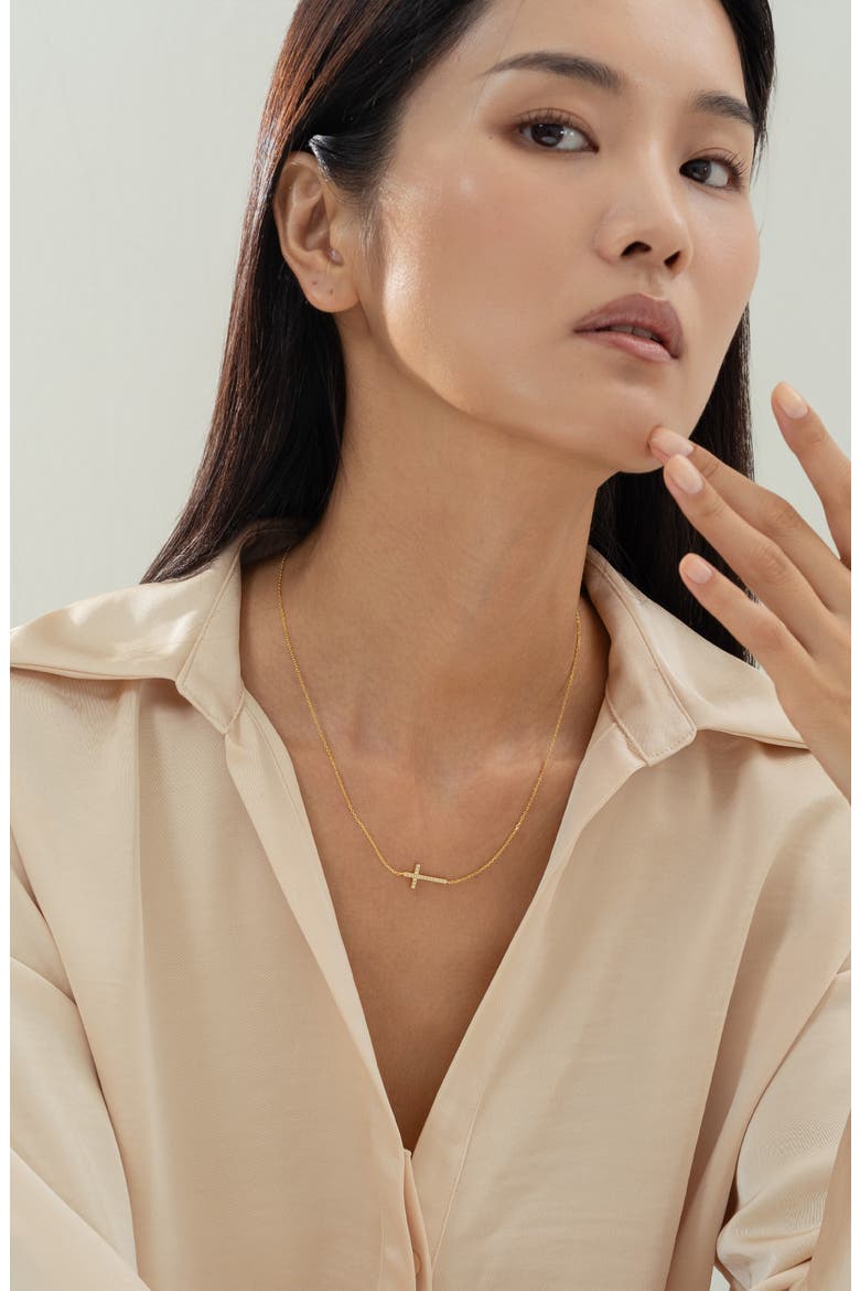 Sterling Silver 18k Gold Plated Elowen Horizontal Cross Necklace Gift Idea, Alternate, color, Gold
