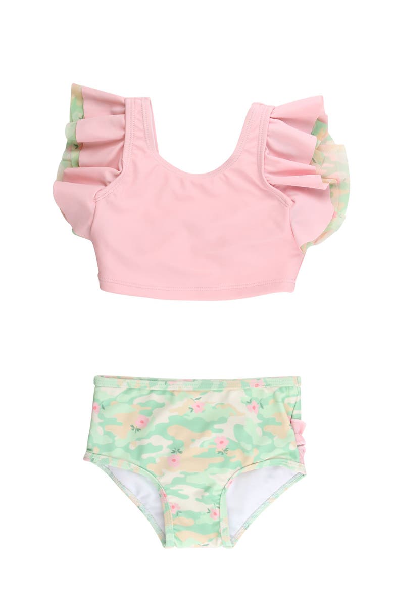 RuffleButts Toddler Girls UPF50+ Butterfly Tankini, Main, color, Sage Blossom Camo