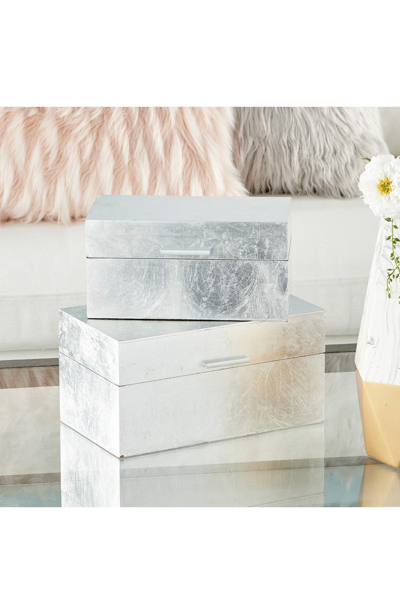 COSMO BY COSMOPOLITAN Silvertone Wood Box with Textured Foil Exterior - Set of 2, Alternate, color, Silver