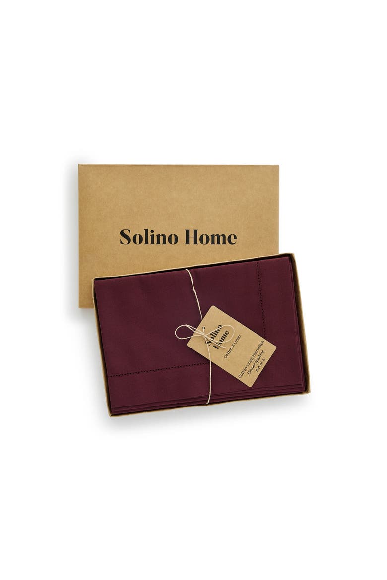 Cotton Linen Hemstitch Dinner Napkins Set of 4, 20 x 20", Alternate, color, Wine