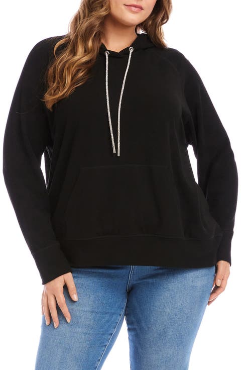 Rhinestone Drawstring Hoodie (Plus)