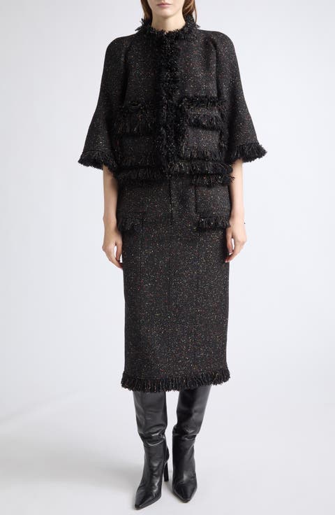 Nep Tweed Fringe Midi Skirt