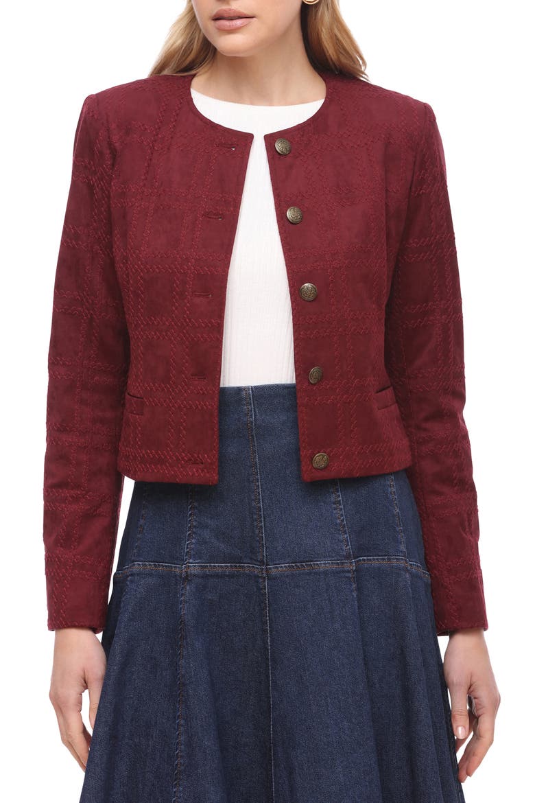 Faux Suede Crop Jacket, Alternate, color, BERRY