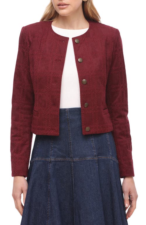 Bagatelle Faux Suede Crop Jacket In Burgundy