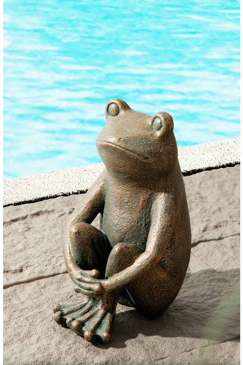 12"H Resin Bronze Squatting Frog Statue, Alternate, color, Brown