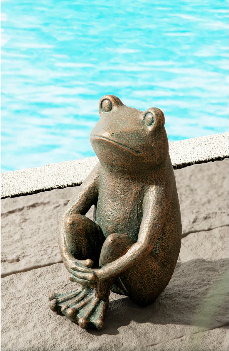 Glitzhome 12"H Resin Bronze Squatting Frog Statue, Alternate, color, Brown