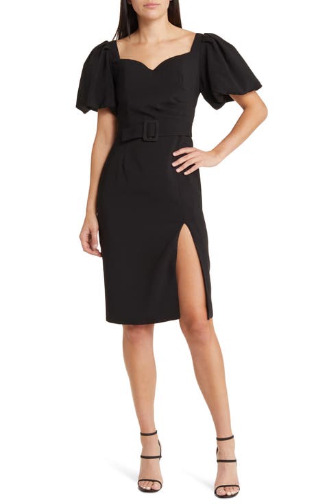 Bonnie Puff Sleeve Belted Sheath Dress