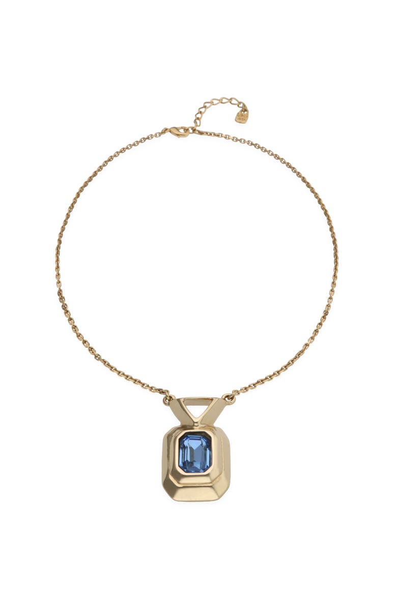 Gold-Tone Pendant Necklace with Blue Crystal, Alternate, color, Gold