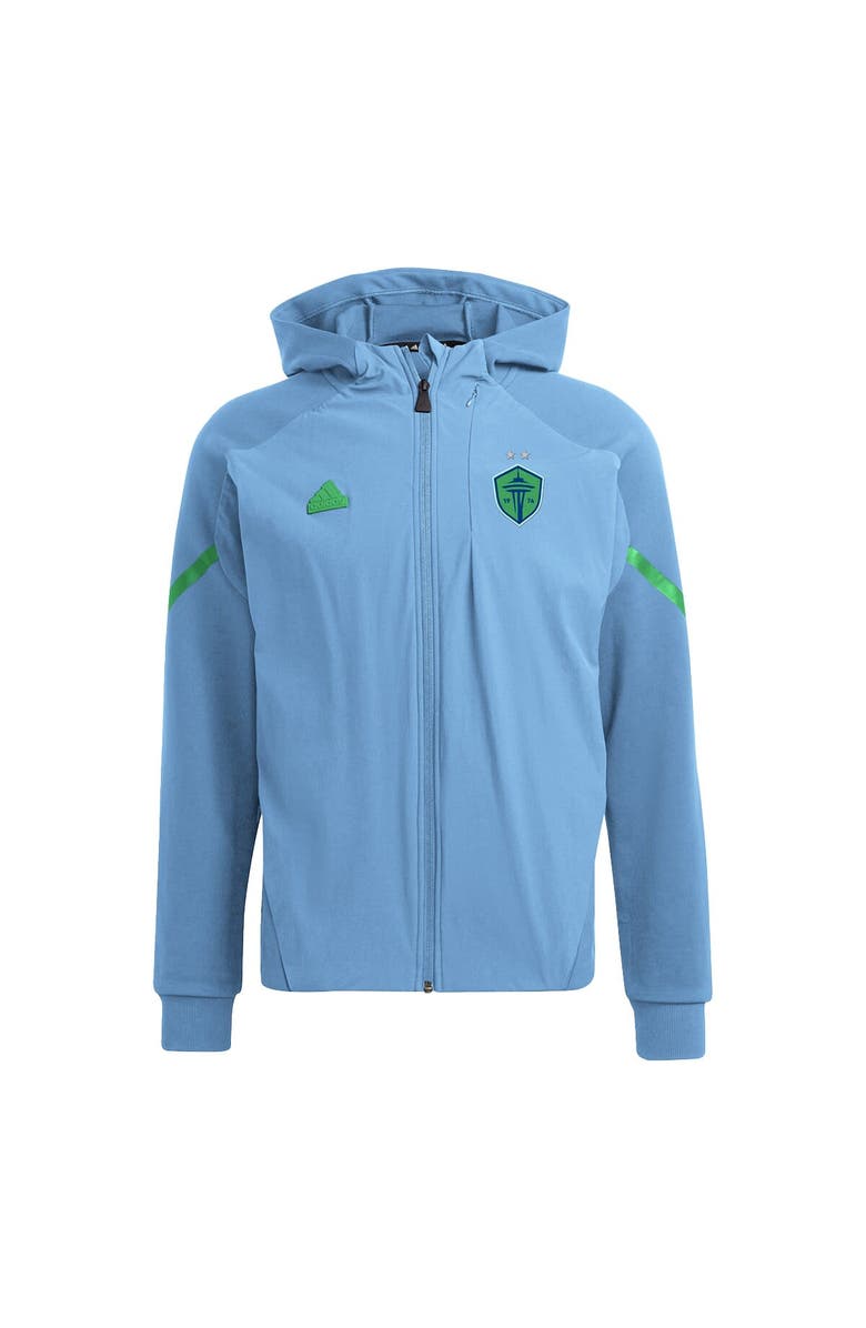 adidas Men's adidas Blue Seattle Sounders FC 2024 Anthem Travel Raglan Sleeve Full-Zip Jacket, Main, color, Blue