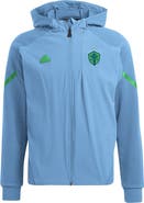 adidas Men's adidas Blue Seattle Sounders FC 2024 Anthem Travel Raglan Sleeve Full-Zip Jacket