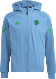 adidas Men's adidas Blue Seattle Sounders FC 2024 Anthem Travel Raglan Sleeve Full-Zip Jacket