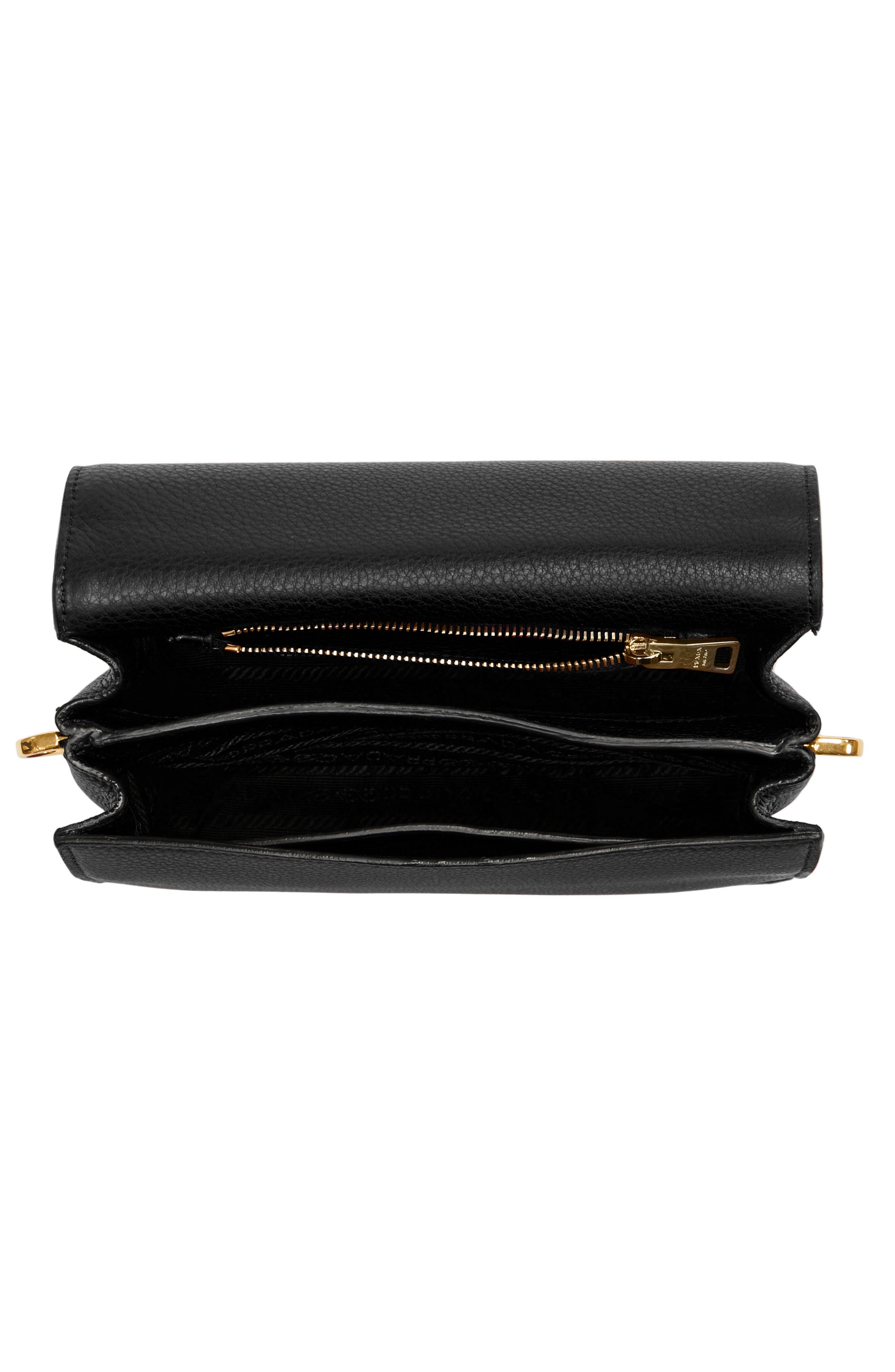 Prada Vitello Daino Double Compartment Leather Shoulder Bag, Alternate, color, 