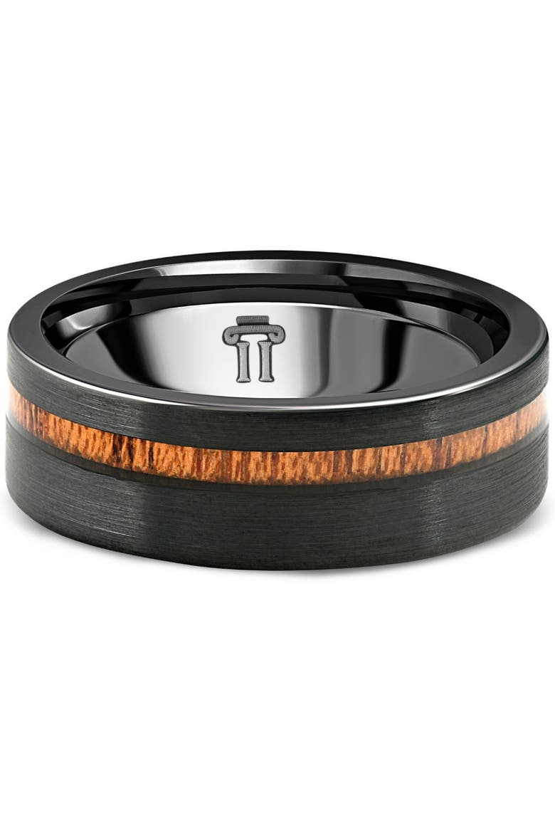 Men's Brushed Tungsten & Genuine Wood 8mm Ring Wedding Band, Main, color, Black Tungsten