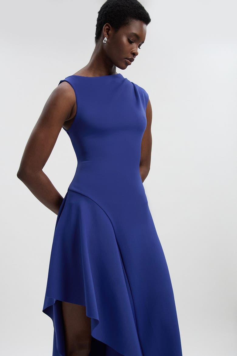 Scuba Drama Ruffle Hem Woven Maxi Dress, Alternate, color, Navy