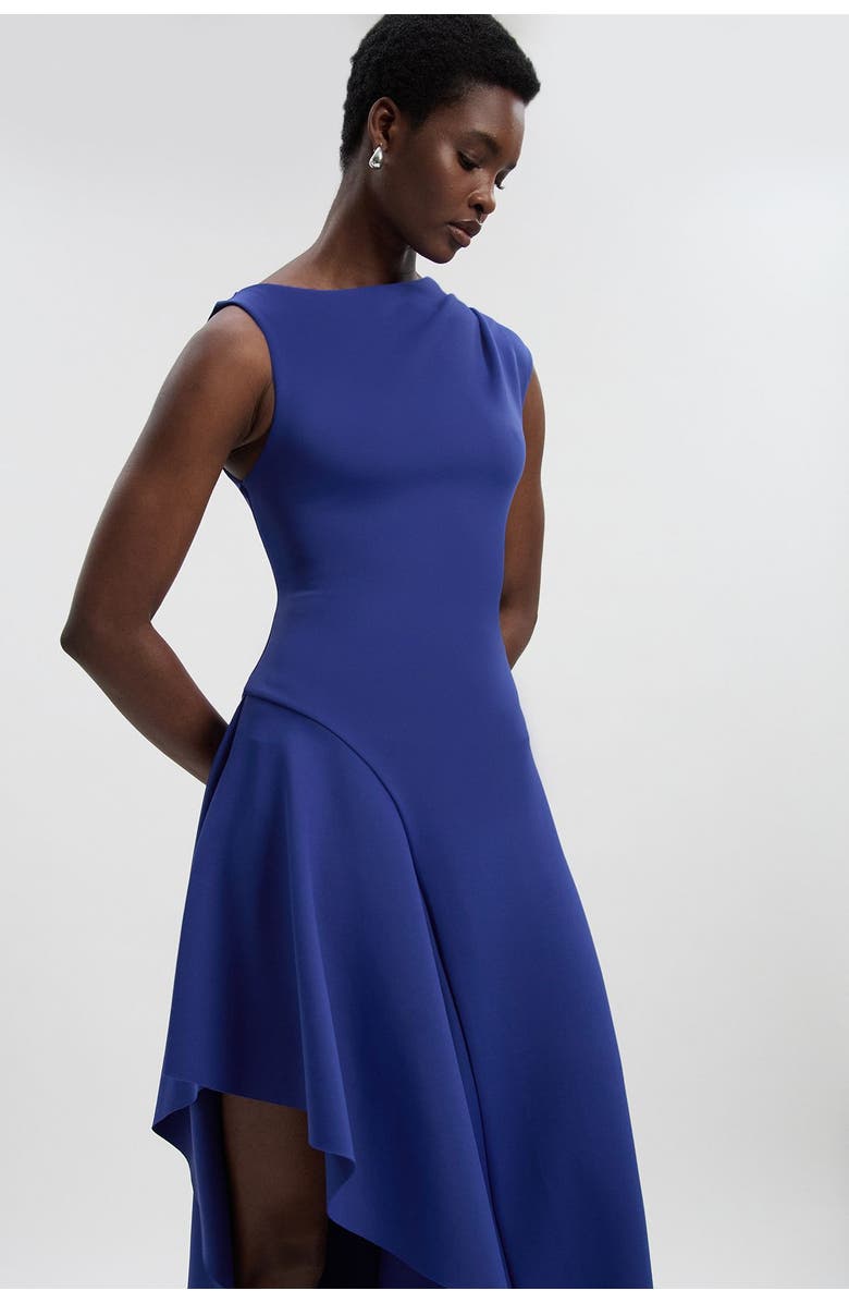 Karen Millen Scuba Drama Ruffle Hem Woven Maxi Dress, Alternate, color, Navy