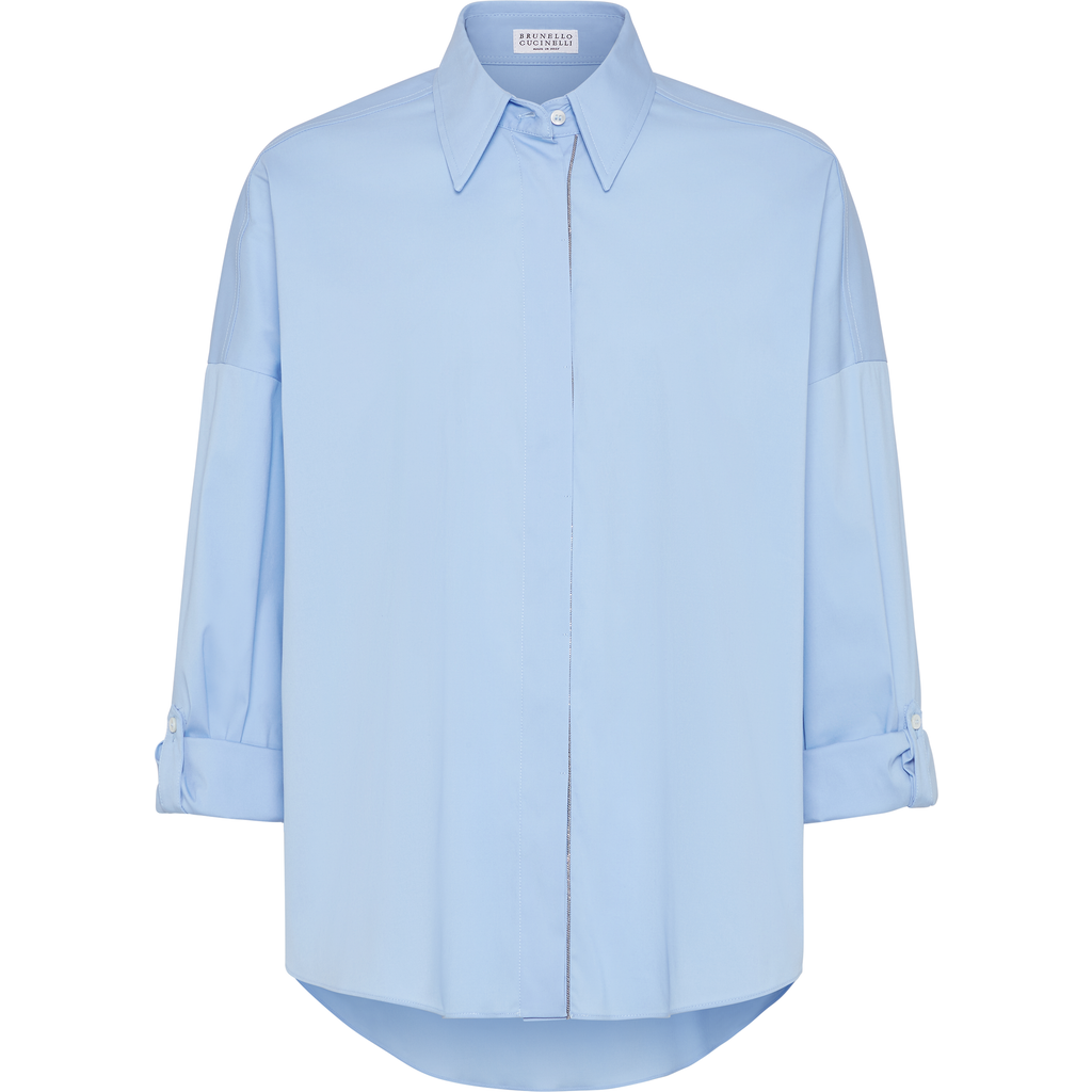 Brunello Cucinelli Poplin Shirt In Blue