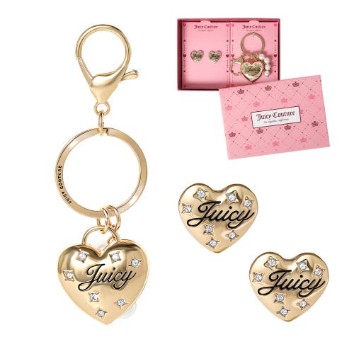 Juicy Couture Heart Keychain & Earring Set With Crystal Accents In Gold