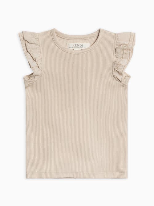 Colored Organics Daphne Ribbed Tank With Eyelet Ruffle In Brown