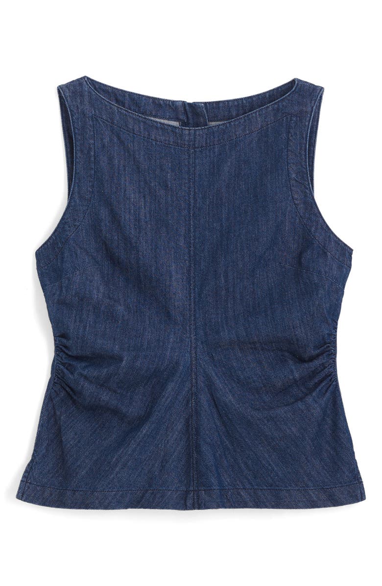 Madewell Ruched Denim Shell Top, Alternate, color, Light Rinse