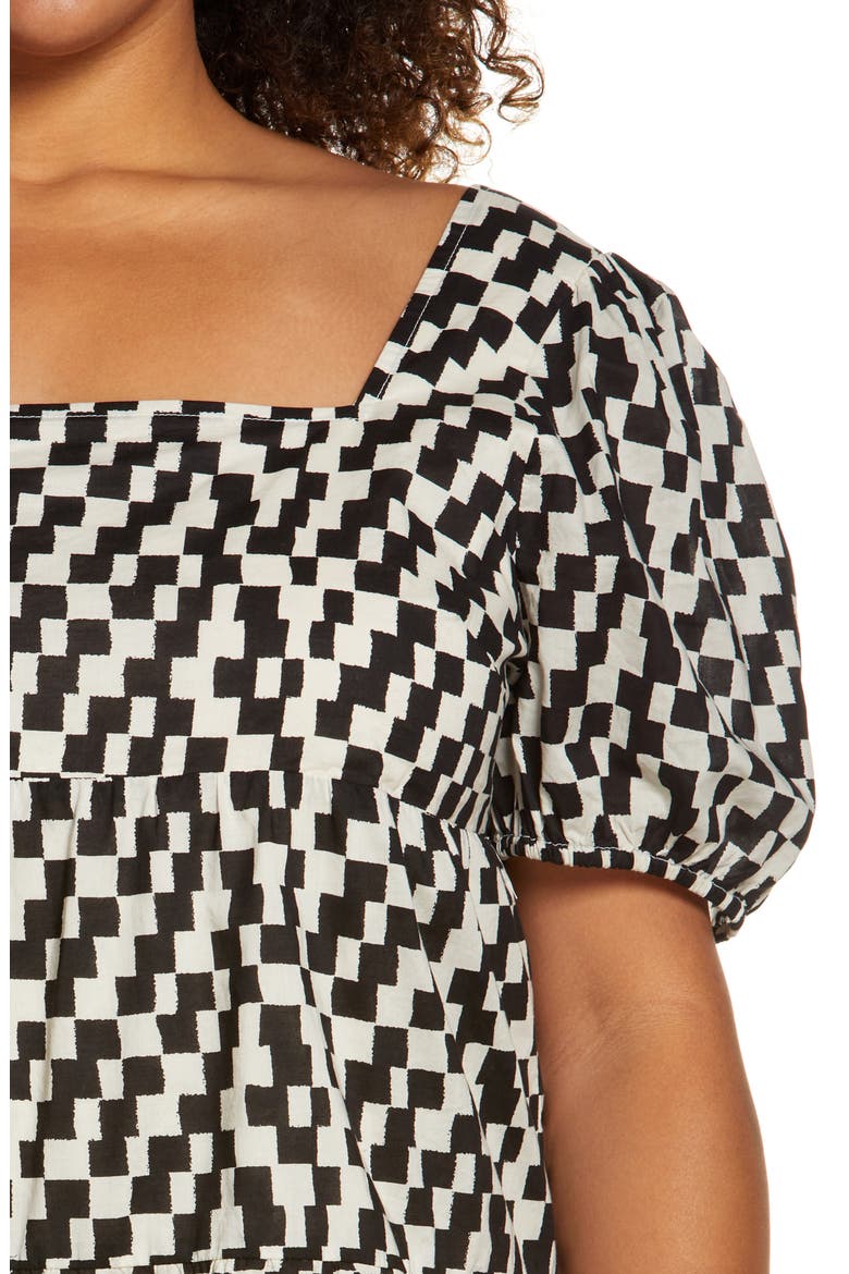 Print Square Neck Shift Dress, Alternate, color, IVORY- BLACK PHOEBE CHECK