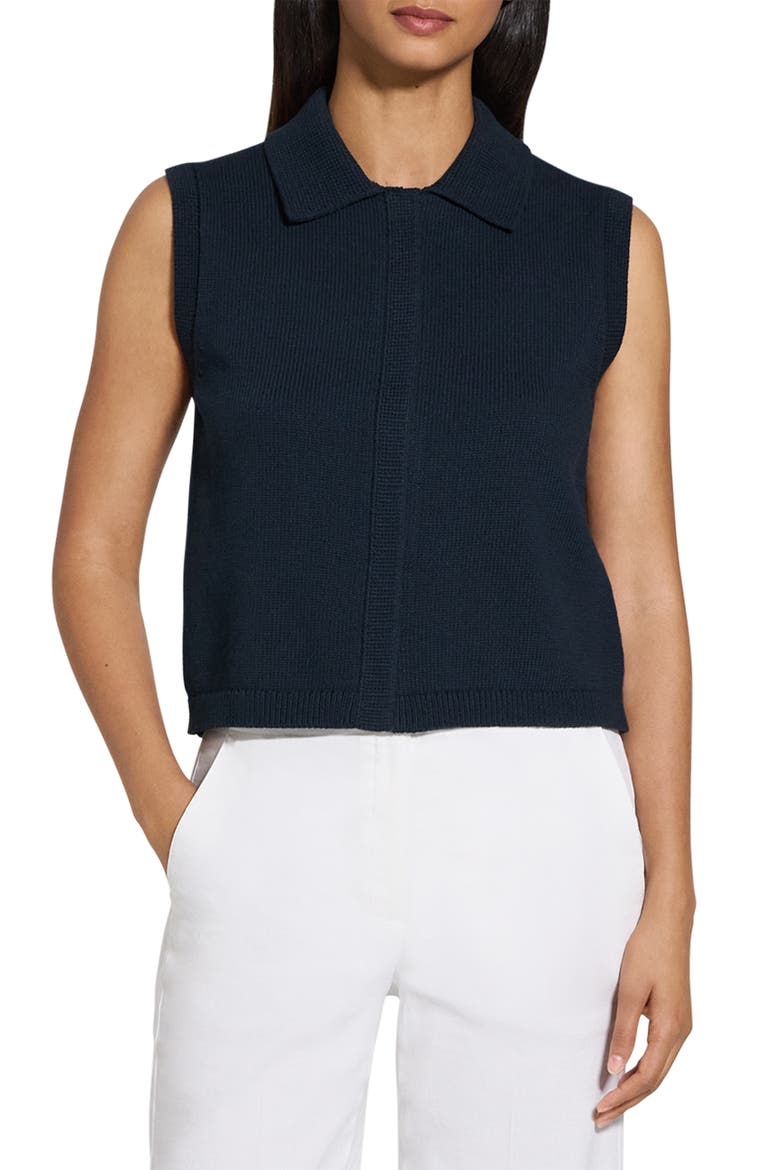Stretch Cotton Blend Zip Sweater Vest, Main, color, NAVY