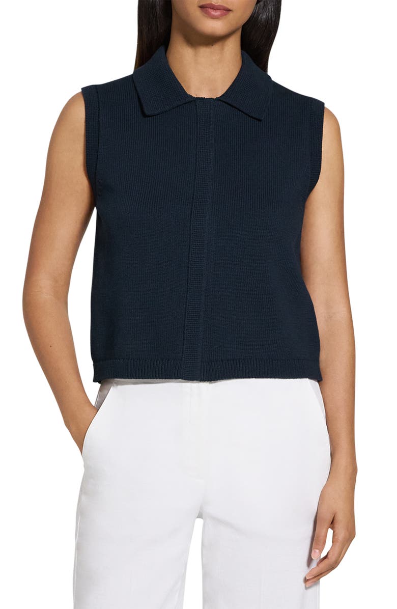 Theory Stretch Cotton Blend Zip Sweater Vest, Main, color,