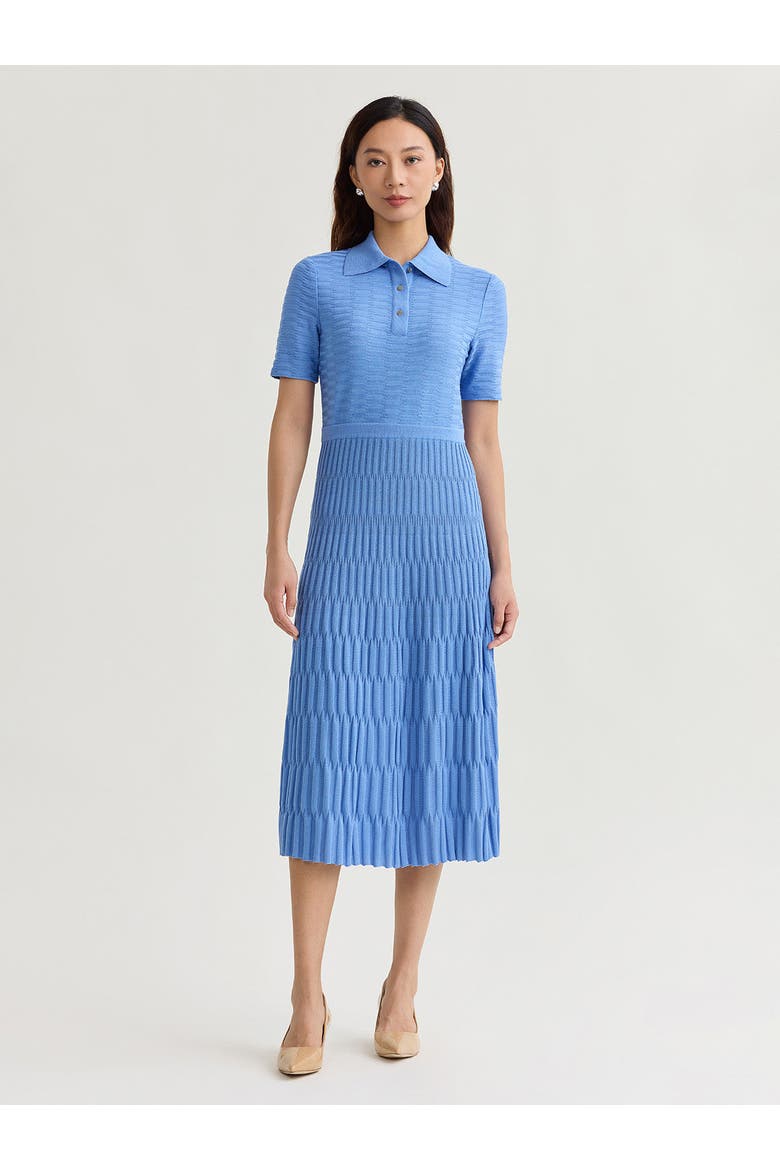 Fit & Flare Geometric Collared Soft Knit Maxi Dress, Main, color, Tranquil Blue