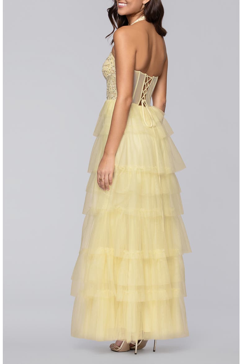 Tiered Mesh Gown, Alternate, color, YELLOW