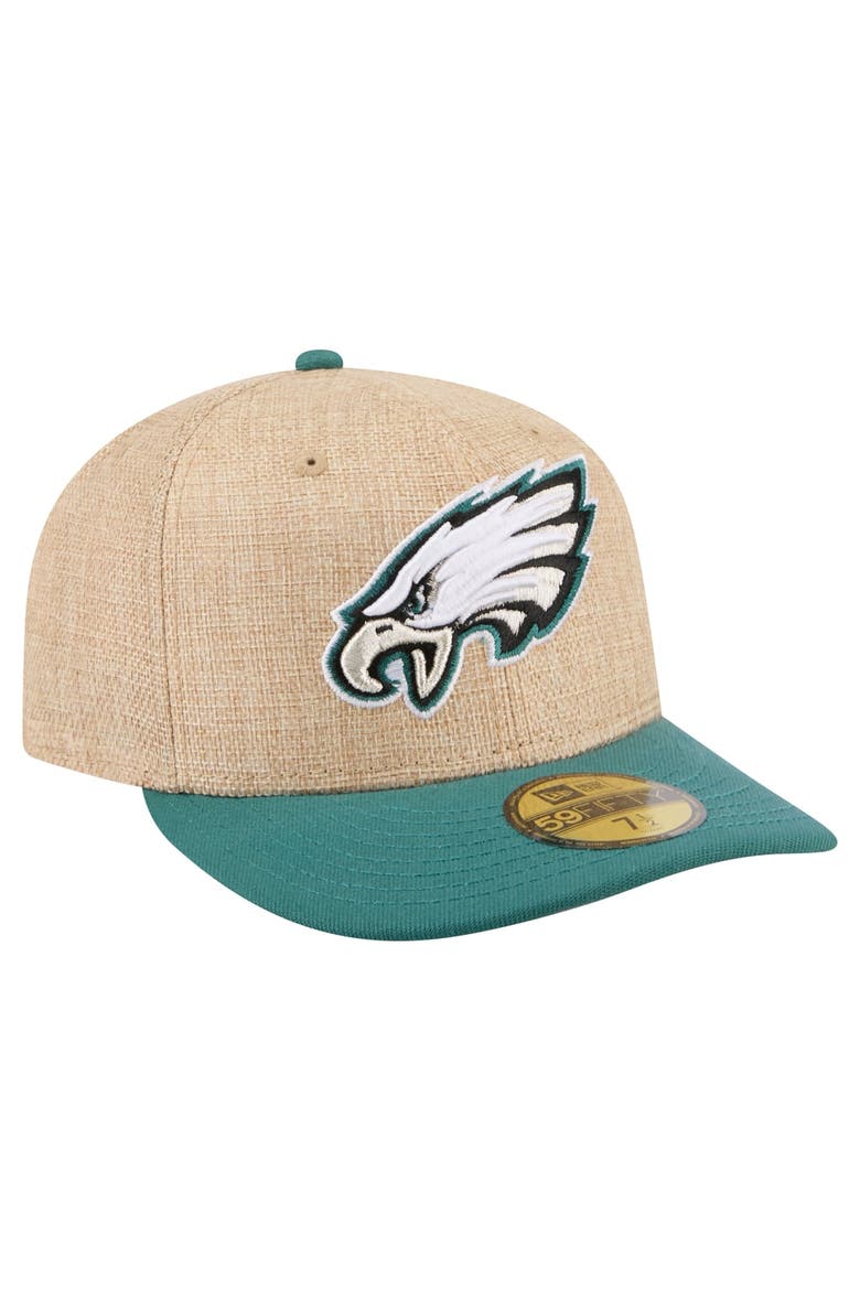 Men's New Era  Natural/Midnight Green Philadelphia Eagles Pre-Curved Twine 59FIFTY Fitted Hat, Alternate, color, Natural