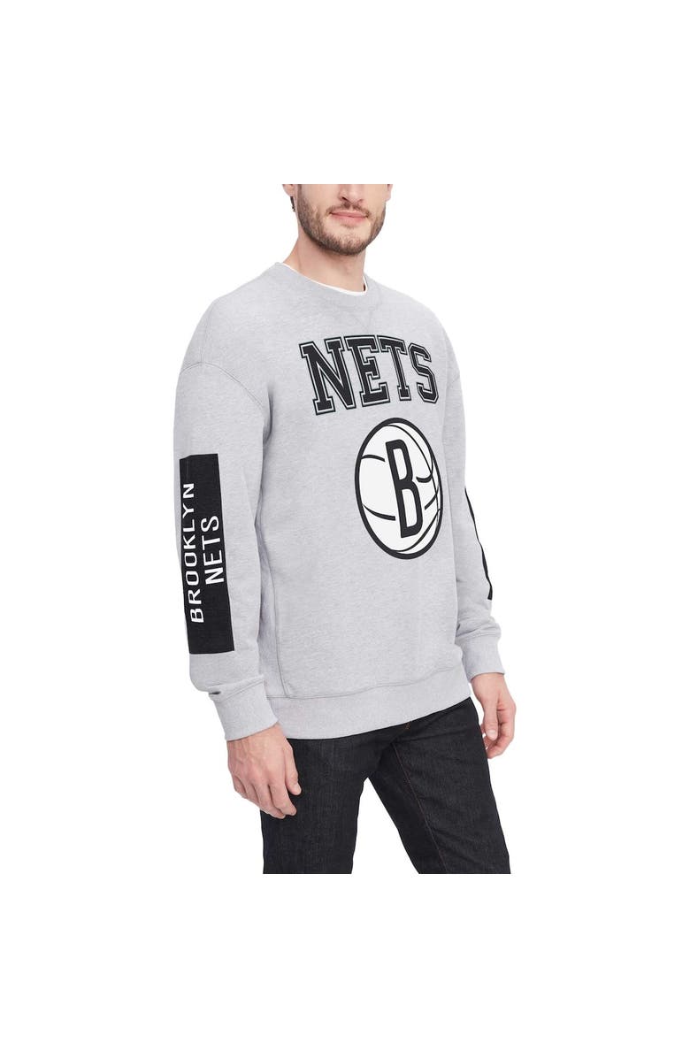 TOMMY JEANS Men's Tommy Jeans Heather Gray Brooklyn Nets Hayes Crew Neck Pullover Sweatshirt, Alternate, color, Heather Gray