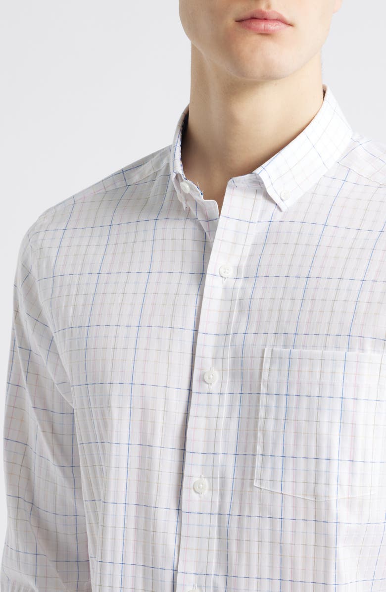 Johnston & Murphy XC4<sup>®</sup> Windowpane Print Performance Button-Down Shirt, Alternate, color, White Multi
