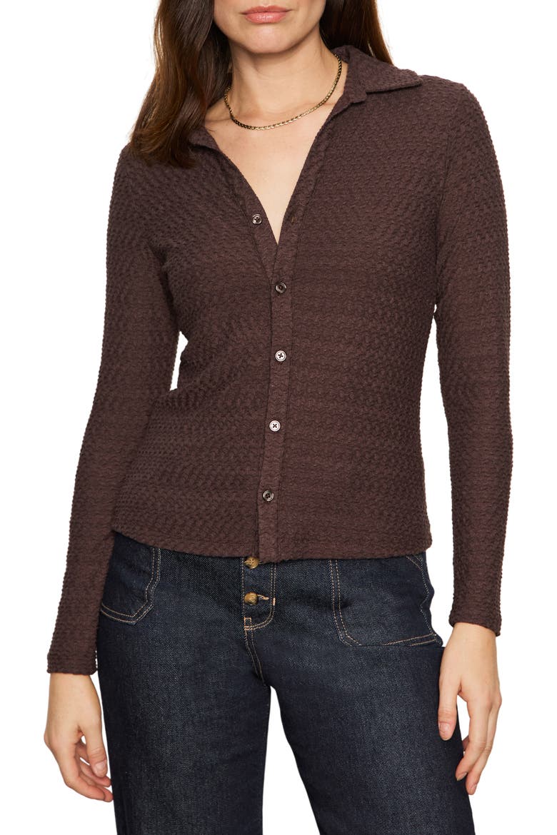 Dreamgirl Textured Knit Button-Up Shirt, Main, color, SEMI SWEET