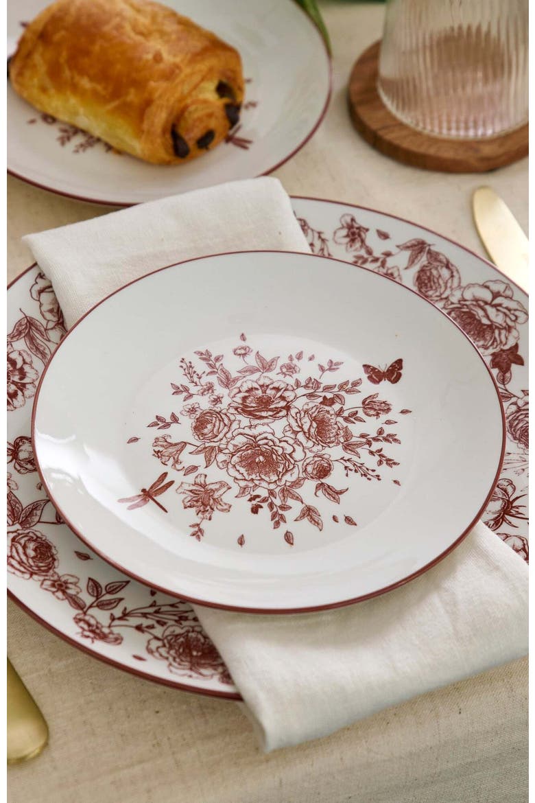 Esme Porcelain 12-Piece Dinnerware Set, Alternate, color, Red