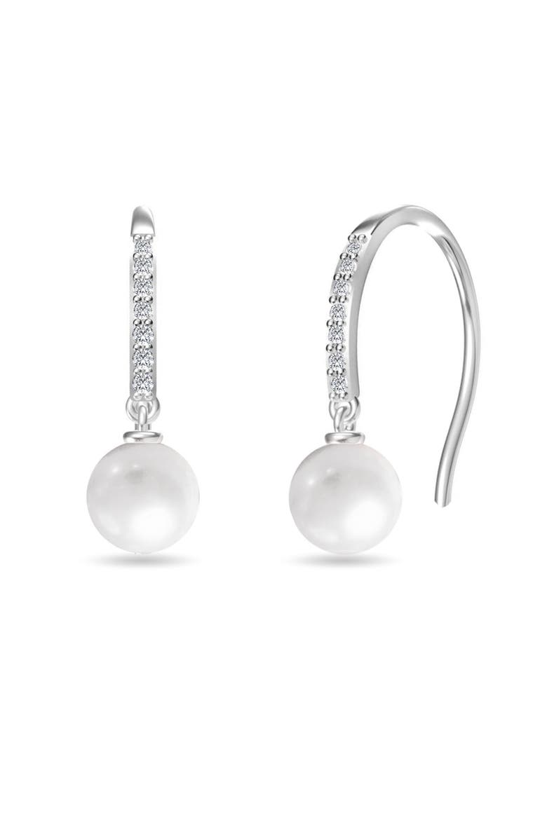 Sterling Silver Pearl And Crystal Earrings, Main, color, Silver