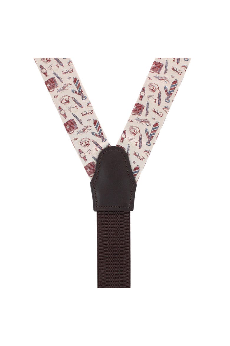 Day At The Office Novelty Silk Button End Suspenders, Alternate, color, Brown