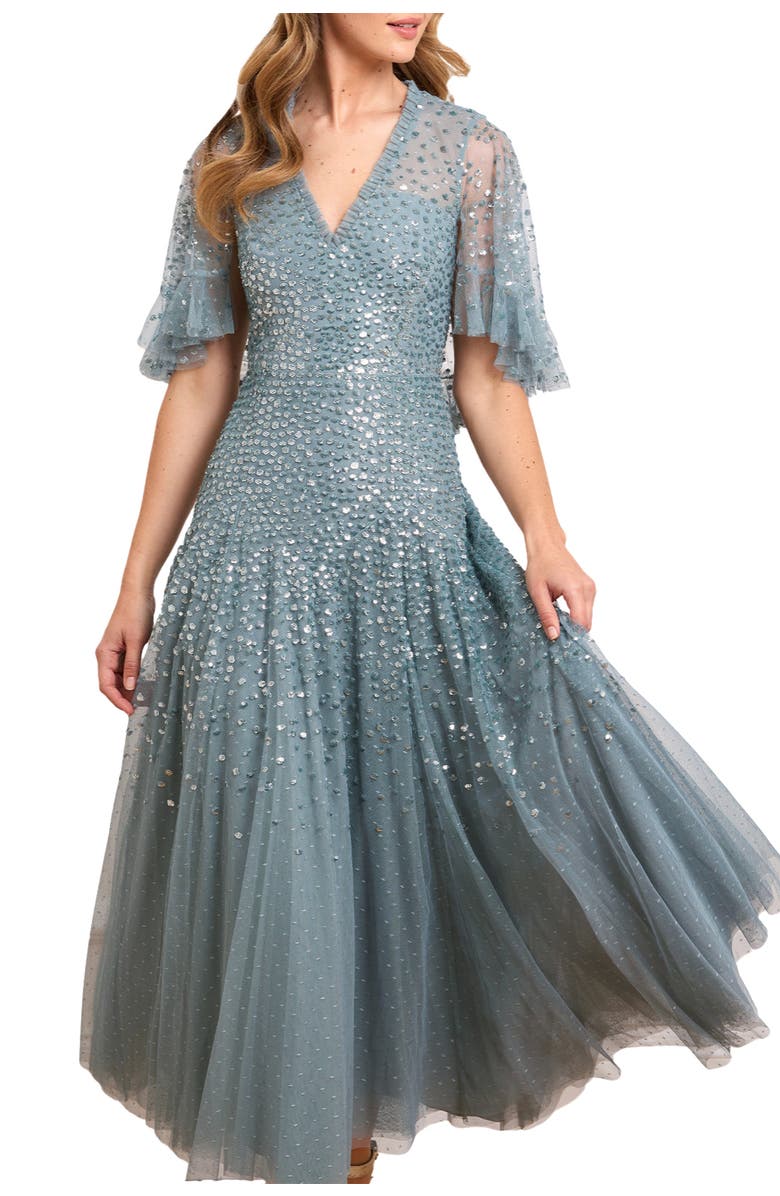 Needle & Thread Dappled Sequin Cape Ankle Gown, Alternate, color, Thistle Blue