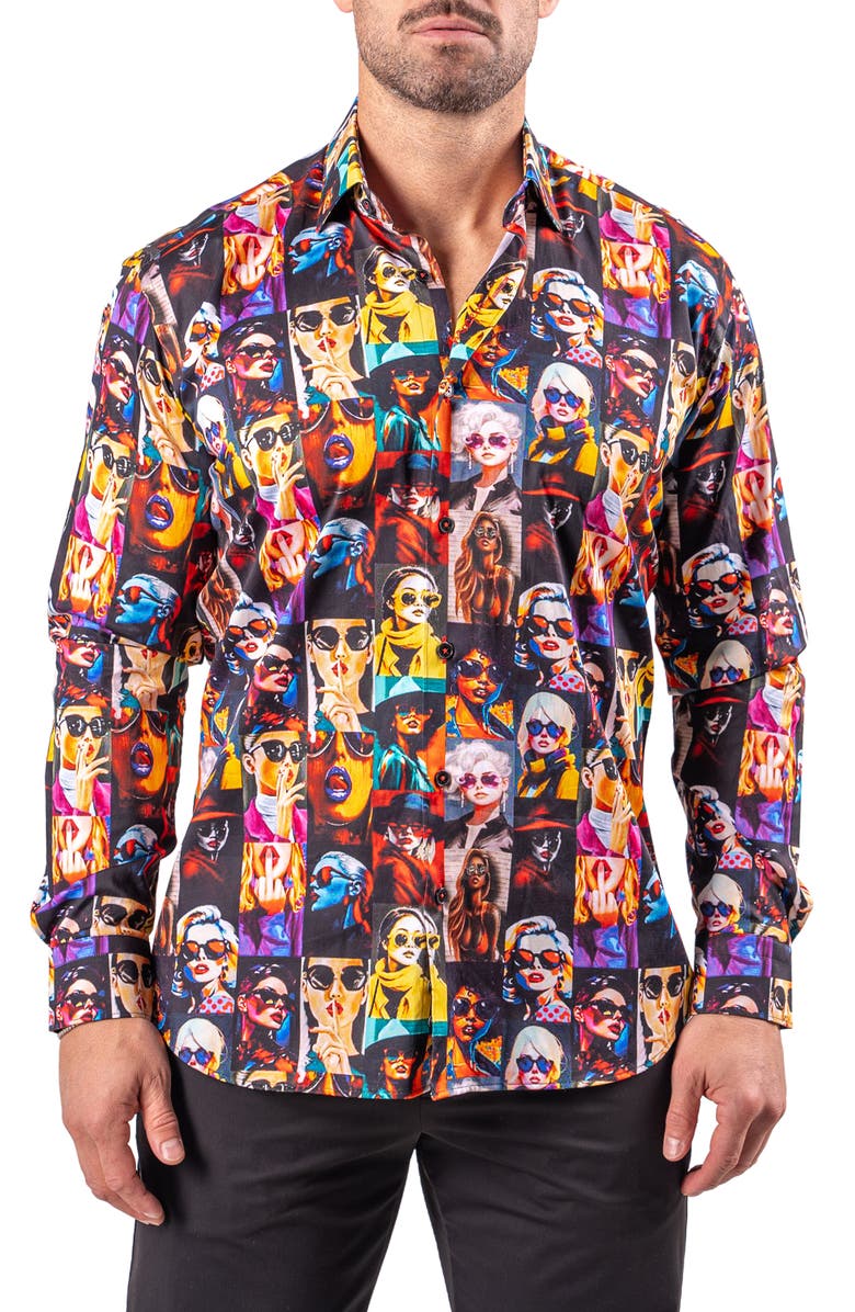 Maceoo Fibonacci Resistance Contemporary Fit Button-Up Shirt, Main, color, Black