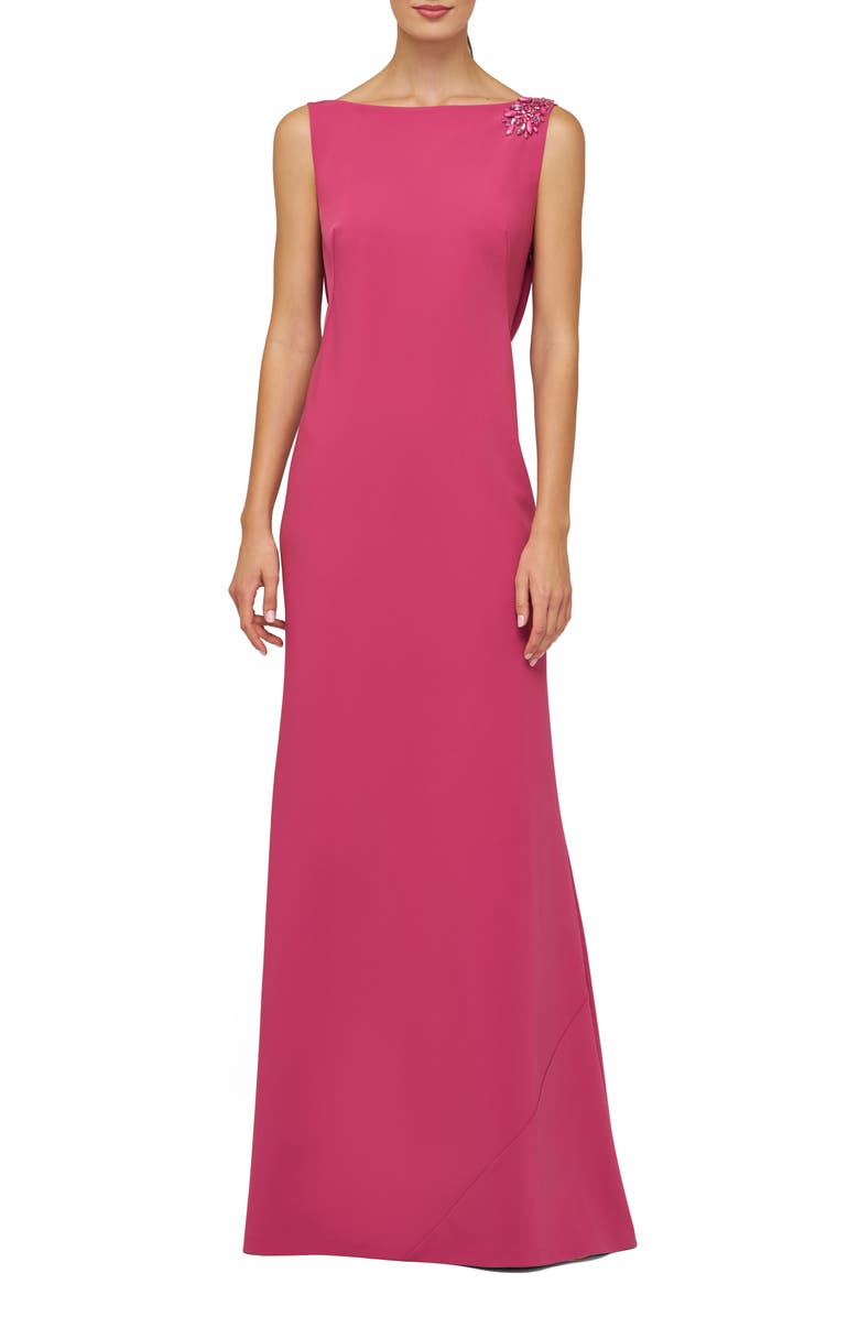 Kay Unger Pippa Embellished Cowl Back Trumpet Gown, Main, color, Berry Sorbet