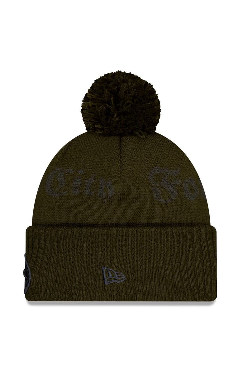 New Era Men's New Era  Gotham Green New York Jets 2025 Rivalries Collection Sideline Cuffed Knit Hat with Pom, Alternate, color, Dark Green