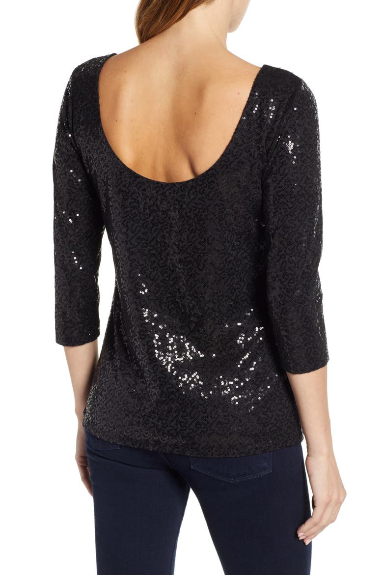 Gibson x Glam Squad Megan Sequin Embellished Scoop Back Top (Nordstrom Exclusive), Alternate, color, BLACK