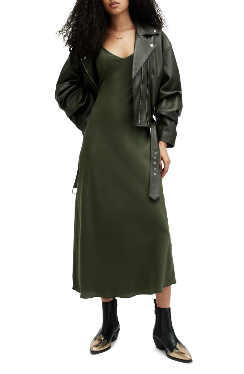 AllSaints Bryony Slipdress, Alternate, color, Forest Green