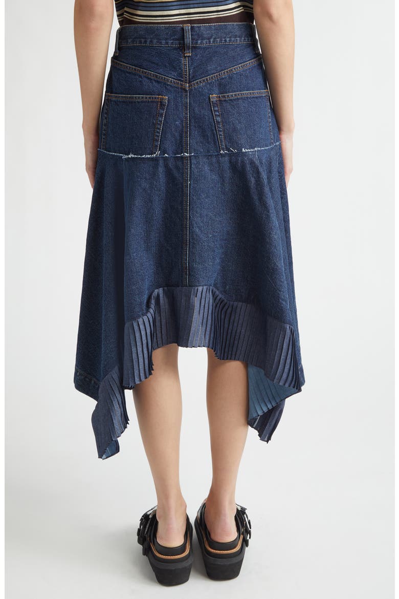Mixed Media Asymmetric Satin & Denim Midi Skirt, Alternate, color, BLUE