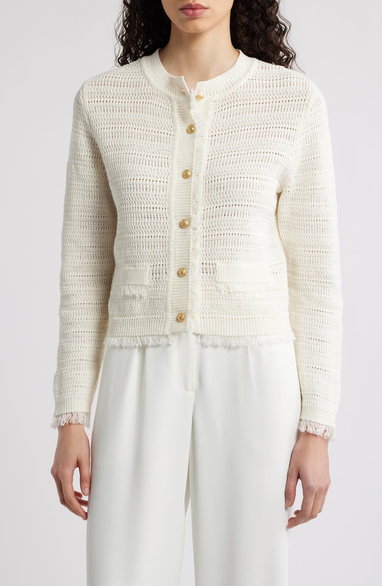 KOBI HALPERIN Taza Linen & Cotton Cardigan, Main, color, Ivory