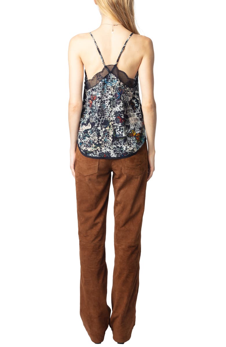Zadig & Voltaire Christy Soft Butterflies Lace Trim Camisole, Alternate, color, Encre