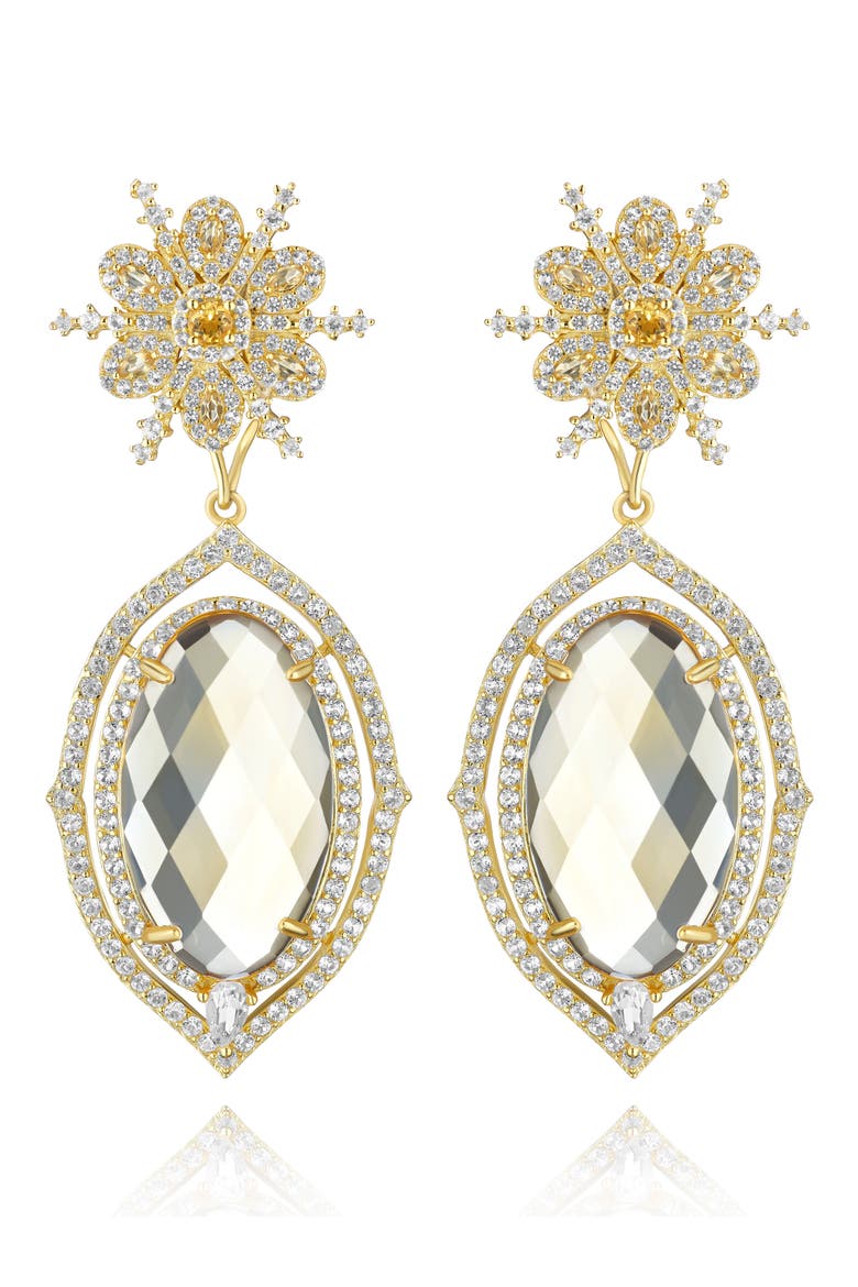 14K Gold Plated Sterling Silver White Topaz & Citrine Floral Drop Earrings, Main, color, GOLD